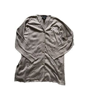 Via Seta Sweater Silk Beige Taupe Tan Cardigan Pocketed Medium  Norma Flanagan